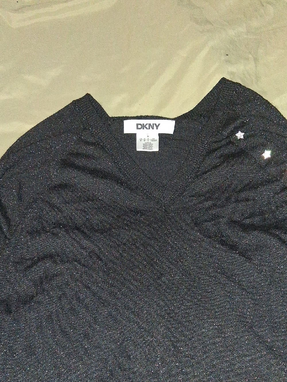 DKNY Black Lurex V-Neck Pullover